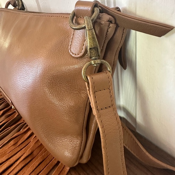 Lucky Brand Cross Body Brown Leather Fringe Boho Purse - Picture 2 of 16